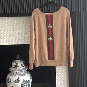 Pink Pineapple 100% Cashmere Queen Bee Sweater Beige Tan Fall Layering Medium